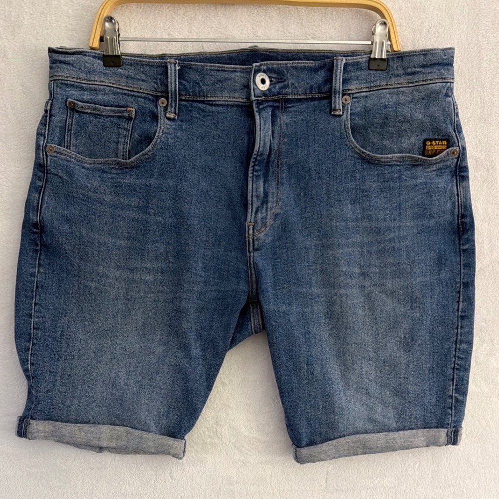 G-Star Raw 3301 Slim Shorts Mens 38 Medium Wash Blue Stretch Denim Jean Shorts
